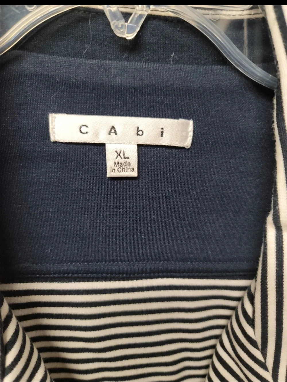 CAbi XL Jacket Nautical Blazer Navy & White Striped Double Breasted